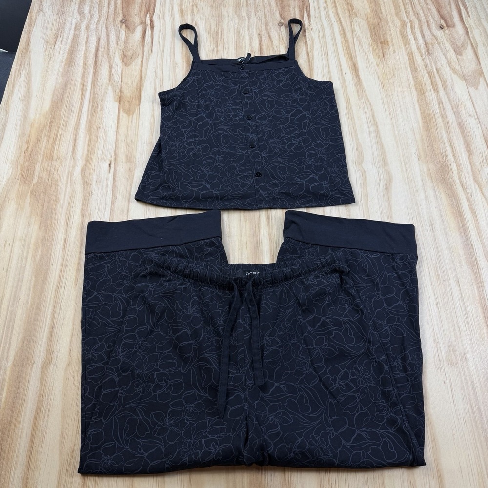 BCBG Women's Medium 2 Piece Matching Set Tank Top Wide Leg Crop Pants Patterned